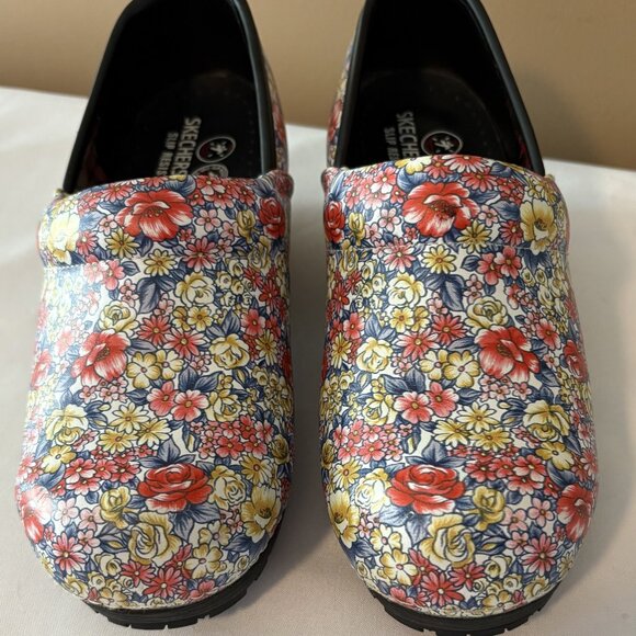 SKECHERS Candaba work comfort clogs nurse shoes 8.5 leather floral - Picture 4 of 6